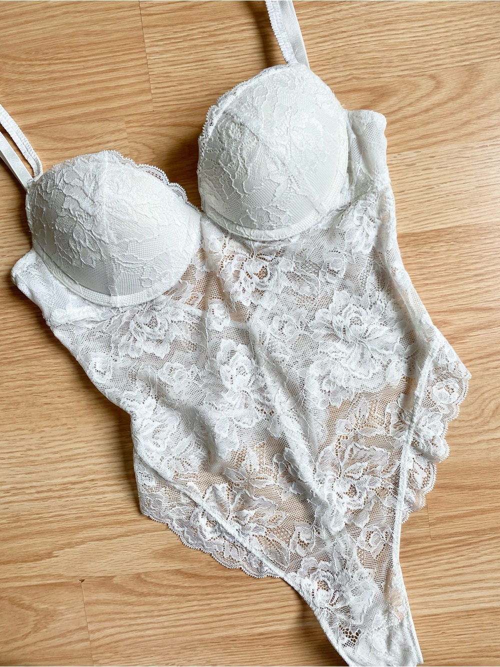 La Vie En Rose White Lace Bustier Bodysuit